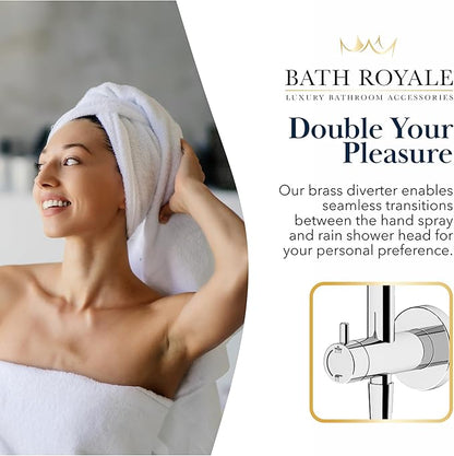 BATH ROYALE Rain Shower Head & Detachable Handheld Spray Combo, Easy Install & 3 Spray Modes, Brushed Gold