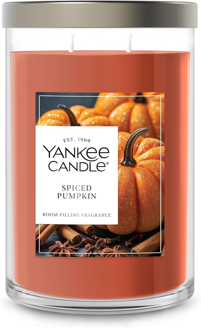 Yankee Candle Large Tumbler Scented Candle with up to 80 Hour Burn Time, Premium Plant Wax Blend for Consistent Burn, 20 oz Tumbler Candle with Room Filling Fragrance, Spiced Pumpkin