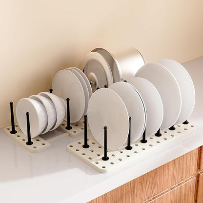 3pcs Pegboard Dish Drying Rack - Countertop Cabinet Organizer for Plates, Cups | Fits Drawer Storage & Book Holder (White)