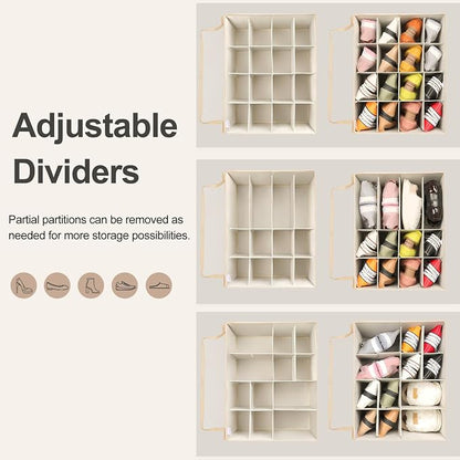 TOPIA HOME Shoe Organizer for Closet 2 Pack, Foldable Shoe Box with Adjustable Dividers and Clear Cover, Space Saving Shoe Storage Organizer Cabinet with Reinforced Handles, Fits 32 Pairs TP12J