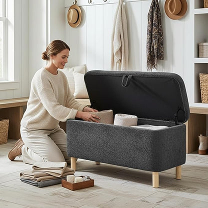 Ottoman with Storage, Storage Ottoman Bench, Entryway Bench with Wood Legs for Living Room, Sitting Area, Dark Grey