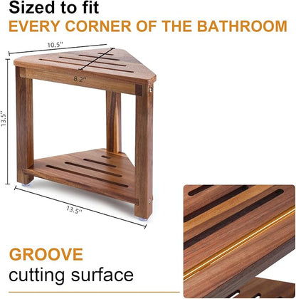 Shower Foot Rest 13.5in, Acacia Wood Shower Stool for Shaving Legs, Small Foot Stool with Storage Shelf, for Inside Small Shower Spaces