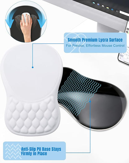 Ergonomic Mouse Pad with Wrist Rest, Slope Design Memory Foam Support, Smooth Lycra Surface, Non-Slip PU Base, Comfortable Mouse Mat for Office, Home, Computer Desk