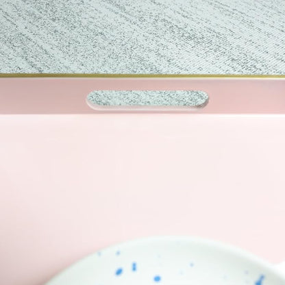 Spsyrine Pink Decorative Serving Tray with Handles, Elegant Plastic Coffee Table Tray for Ottoman, Living Room, Home Decor 15.6" X 10.2"