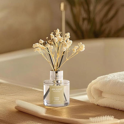 Airkeep Reed Diffuser Set,1.69 fl oz (50 ml) - Clean Linen Oil Diffusers with 8 Reed Sticks,Home Fragrance Reed Diffuser for Bathroom Shelf Decor