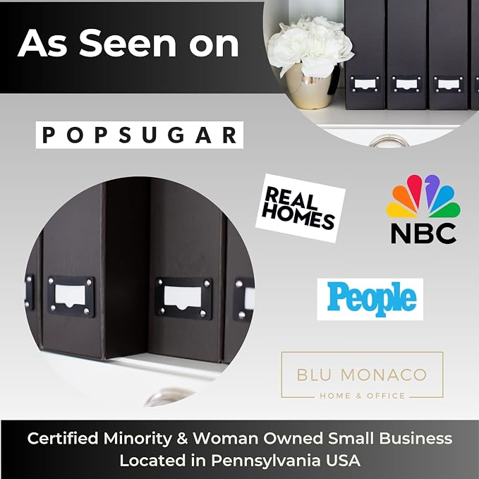 BLU MONACO Foldable Black Magazine File Holder | Set of 6 Cardboard Desk Organizer Boxes | Vertical Magazine File Holder | Standing File Holder | Office Classroom or Home