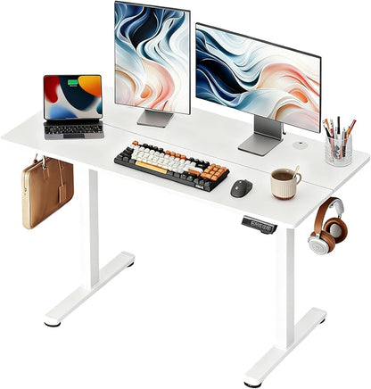 DEVAISE 48 Inch Electric Standing Desk, 3 Adjustable Height Stand up Desk for Home Office, Ergonomic Sit to Stand Desk with LED Touchscreen，Headphone Hook, 3 Memory Preset Computer Desk (White)