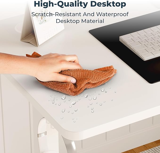 Adjustable Stand Up Desk with Memory Preset, 55 x 24 Inch Standing Desks Electric Desk for Home Office with Splice Board (White)