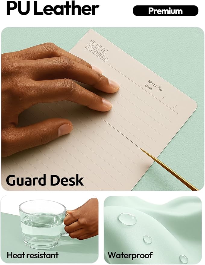 YSAGi Leather Desk Protector, Office Mat, Large Mouse Mat, Non-Slip PU Leather Blotter, Laptop Pad, Waterproof Writing Pad for Office and Home (Pale Green, 31.5" x 15.8")