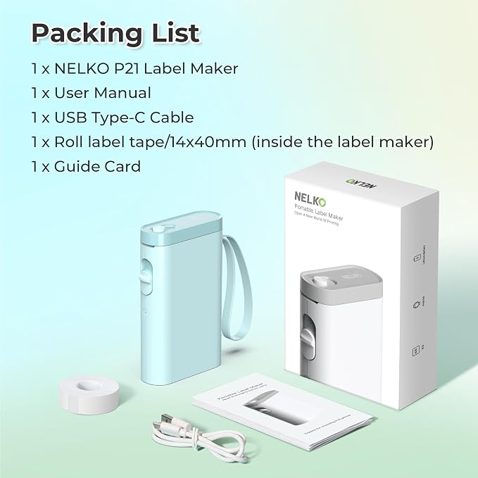 Nelko Label Maker Machine with Tape, P21 Bluetooth Label Printer, Wireless Mini Label Makers with Multiple Templates for Organizing Office Home, Cyan