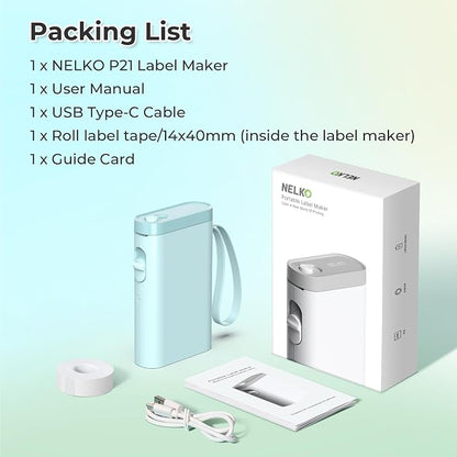Nelko Label Maker Machine with Tape, P21 Bluetooth Label Printer, Wireless Mini Label Makers with Multiple Templates for Organizing Office Home, Cyan