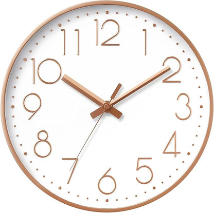 DAXSMY Wall Clock - 12 Inch Silent Non-Ticking Modern 3D Wall Clocks Battery Operated - Decorative Clock for Kitchen, Home Office, Bathroom, Bedroom, Living Room(Rose Gold)