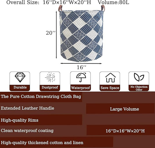 80L Waterproof Laundry Hamper in Family Leather Handle Laundry Basket in Dormitory Collapsible Laundry Bag in Nursery (91-Satisfied laundry hampers)