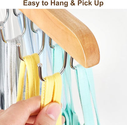 Bra Hanger for Closet, Tank Top Organizer 20 Hooks Capacity Foldable Wood Space Saving Hanger Closet Organizers and Storage for Dorm & Apartment for Tank Top, Hats, Scarf etc.