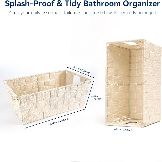 Whitmor Small Woven Storage Baskets for Shelves - Decorative Bathroom Organizer Bins with Metal Structure, Versatile Shelf Storage Solution for Home Organization & Closet (Latte)
