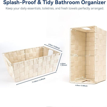Whitmor Small Woven Storage Baskets for Shelves - Decorative Bathroom Organizer Bins with Metal Structure, Versatile Shelf Storage Solution for Home Organization & Closet (Latte)