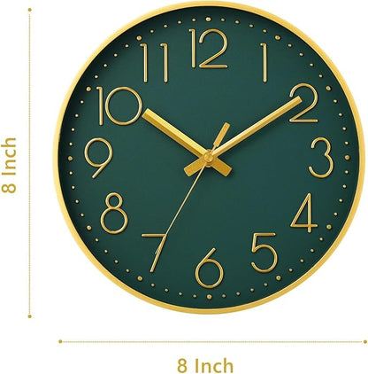 DAXSMY Wall Clock - 8 Inch Silent Non-Ticking Modern 3D Wall Clocks Battery Operated - Decorative Clock for Kitchen, Home Office, Bathroom, Bedroom(Dark Green