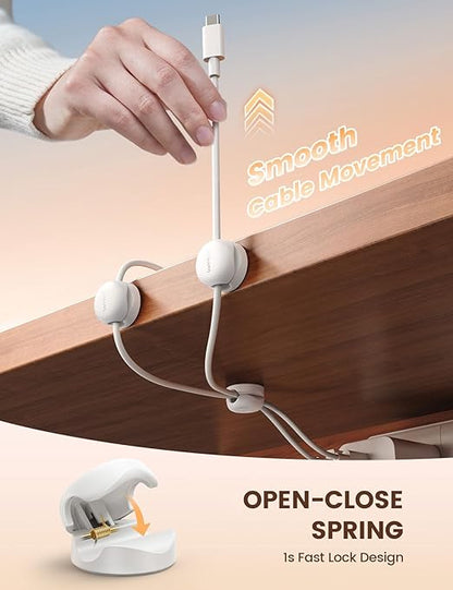 Lamicall Spring Cord Organizer, Office Desk Accessories - 12Pack Compact Desk Cable Management Holder Clips, Nightstand Phone Charging Cord Holder, 8mm Slot Adhesive Wire Organizer, White