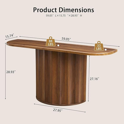 Fluted Console Table, 59'' Narrow Wooden Sofa Tables Behind Couch, Modern Entryway Table with Storage Curved Accent Table for Hallway, Living Room, Entrance, Foyer (Walnut)