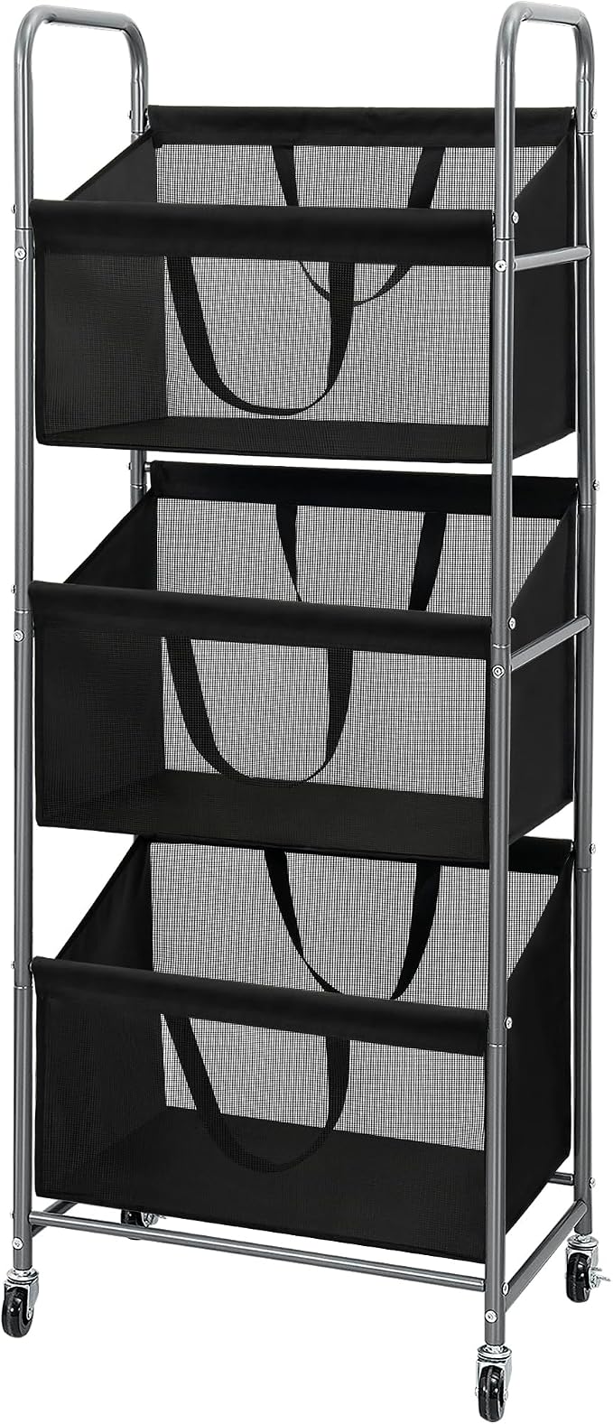 STO STO 3-Tier Vertical Laundry Hamper with Wheels, 120L Rolling Laundry Sorter with 3 Removable Breathable Mesh Bags, Rust-Resistant Steel Frame for Small Spaces, Apartment, Dorm, Black Mesh