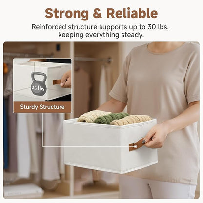 StorageWorks Closet Organizer Storage Baskets, Storage Bins for Shelves, Fabric Organization and Storage, Foldable Closet Organizer for Clothes, Ivory White, 3-Pack, Small