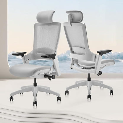 CLATINA Ergonomic High Swivel Executive Chair with Adjustable Height Head 3D Arm Rest Lumbar Support and Upholstered Back for Home Office Gray Mesh/High Back