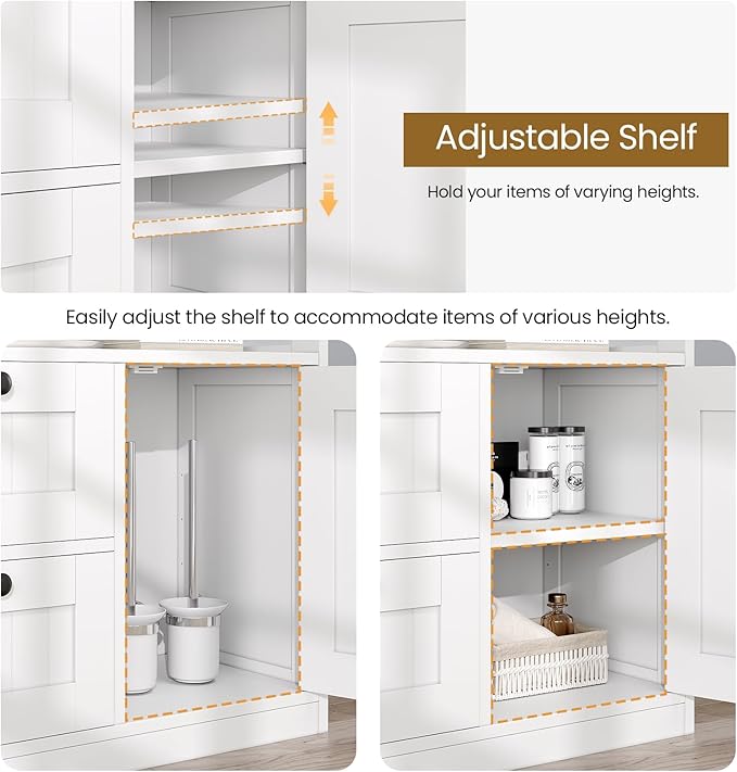 GRUSIGN Bathroom Cabinet, Modern Bathroom Floor Storage Cabinet Organizer with 1 Door and 3 Drawers, Freestanding Cupboard for Kitchen/Living Room Use