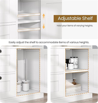 GRUSIGN Bathroom Cabinet, Modern Bathroom Floor Storage Cabinet Organizer with 1 Door and 3 Drawers, Freestanding Cupboard for Kitchen/Living Room Use