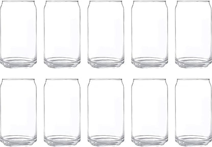 DISCOUNT PROMOS Beer Can Glasses Set of 10, 16 oz. Pint Sized, Soda Can Shape, Glassware, Clear