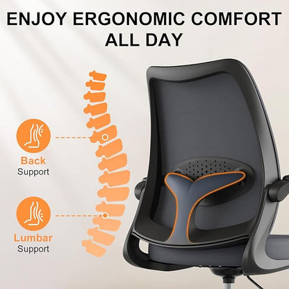 Tall Drafting Chair Ergonomic Home Office Desks Chairs Standing Desk Chair with Flip-up Armrests Adjustable Height Breathable Mesh Office Chair with Lumbar Support and Adjustable Footrest Ring Grey