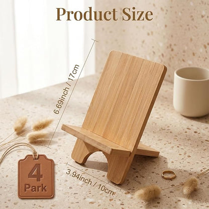 4 Pack Bamboo Book Display Stand Bamboo Book Holder for Books, Magazines, Picture Artworks, Small Easels for Display, Display Bookstand for Coffee Table, Kitchen, Office