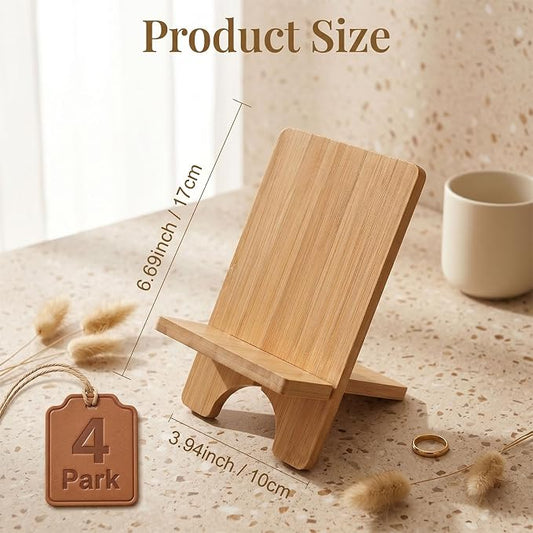 4 Pack Bamboo Book Display Stand Bamboo Book Holder for Books, Magazines, Picture Artworks, Small Easels for Display, Display Bookstand for Coffee Table, Kitchen, Office