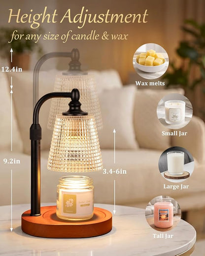 Hong-in Candle Warmer Lamp with Timer Dimmer, Birthday Gifts for Women, House Warming Gifts for New Home, Vintage Room Decor, Adjustable Height Candle Lamp, Wax Warmer for Scented Jar Candles, Walnut