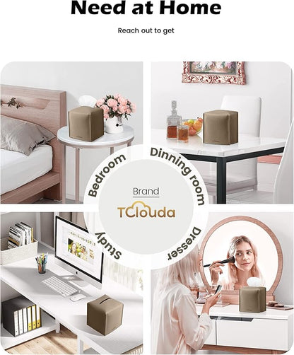 Tclouda Tissue Box Cover for PU Leather, Modern Simple Solid Color Holder Square Tissue Bag, Ideal for Bathrooms,Office,Car,Outdoor Tent,Dining Table,5"X5"X5", Single Cocoa Brown