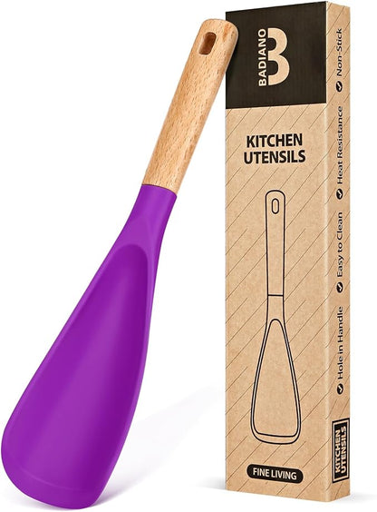Cooking Spoon for Nonstick Cookwares, Great for Cooking and Serving Sturdy BPA-Free Matte Silicone, Wood Handle Spoon for Mixing, Scoop, and Scrape (BERRY, 11.4 inch)