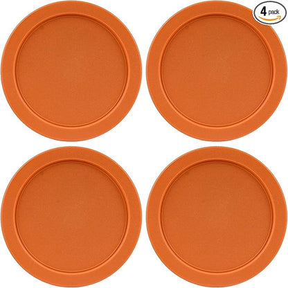 Replacement Lids fits Pyrex 6 & 7-Cup Glass Food Storage Container Bowls, 7.5-Inch Plastic Round Lids Covers for Pyrex 7402-PC, Airtight & Leakproof (4-Pack, Orange)
