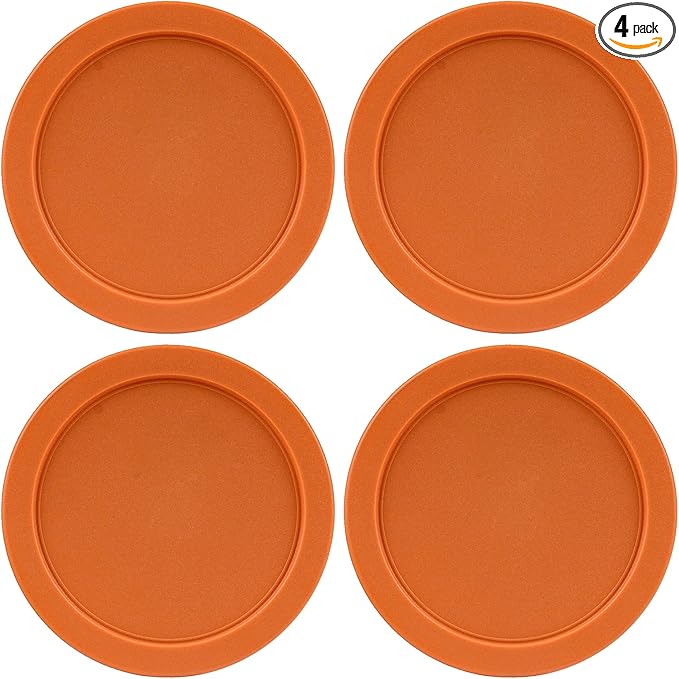 Replacement Lids fits Pyrex 2-Cup Glass Food Storage Container Bowls, 5-Inch Plastic Round Lids Covers for Pyrex 7200-PC, Airtight & Leakproof (4-Pack, Orange)