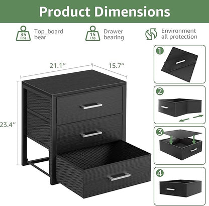 BOLUO Closet Drawers Black 3 Drawer Dresser for Closet Organizers and Storage Bedroom Dorm Modern