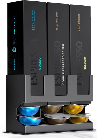 GALVANOX Holder for Nespresso Vertuo Pods Countertop Dispenser Stand, Holds 3 Box Sleeves - Easily Dispenses 3 Coffee Flavors, Freestanding Design with Non-Slip Steel Base, (30 Vertuoline Pods)