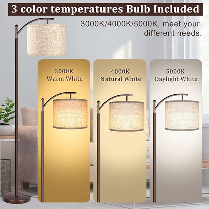 Floor Lamp for Living Room, LED Standing Lamp Tall Industrial Floor Lamp Reading for Bedroom, Office (9W LED Bulb, Beige Lampshade Included) -Oil-Rubbed Bronze