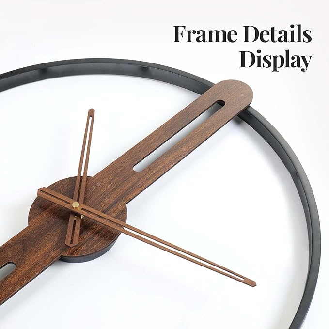 Cuspin Modern Wall Clock Silent Non Ticking Battery Operated, Rustic Minimalist Wood Metal Frame Decorative Wall Clocks for Living Room, Office, Bedroom, Kitchen, 16 Inch