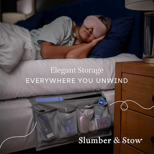 Houseify Slumber & Stow Hanging Bedside Caddy - 5 Pocket Bed Caddy Organizer for Tablets, Magazines, Phone, Glasses, Remotes & More - Ideal Storage For Dorm, Bedroom & Living Areas - 10"x17.3"