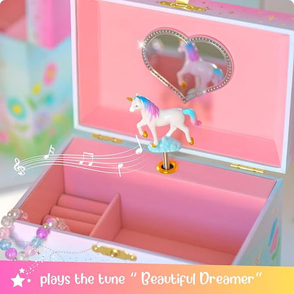 Giggle & Honey Musical Jewelry Box for Girls,Unicorn Toys for Girls 4-6, Easter Gifts for Kids, 6.8 x 5.3 x 6 in