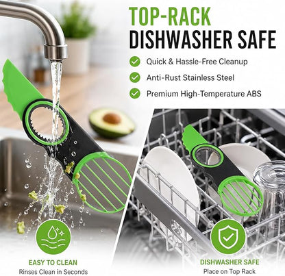 3-in-1 Avocado Slicer Tool & Stainless Steel Pitter | Multifunctional avocado cutter, peeler, and scooper with a non-slip grip. Top-rack dishwasher safe for easy cleaning.