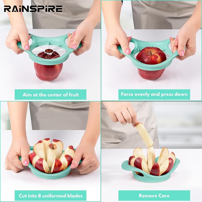 Rainspire Apple Cutter 8 Slices, 8 Blade Apple Slicer and Corer, Apple Corer Tool with Stainless Steel Blades, Super Sharp Fruit Cutter Fruit Slicer, Mint Green