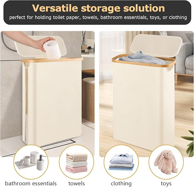 Extra Large Toilet Paper Storage Basket with Lid 49L Slim Toilet Paper Basket Holder Bin Container Organizer for Bathroom Hold up to 20 Regular Rolls or 15 Mega Rolls