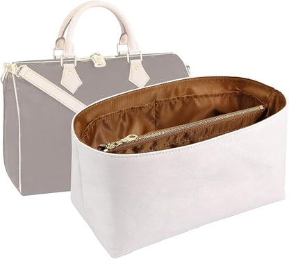 Purse Organizer Insert for handbag，Dupont paper Ultra-Light weight Bag Organizer Insert for LV Speedy 30 Waterproof (Large-white brown)