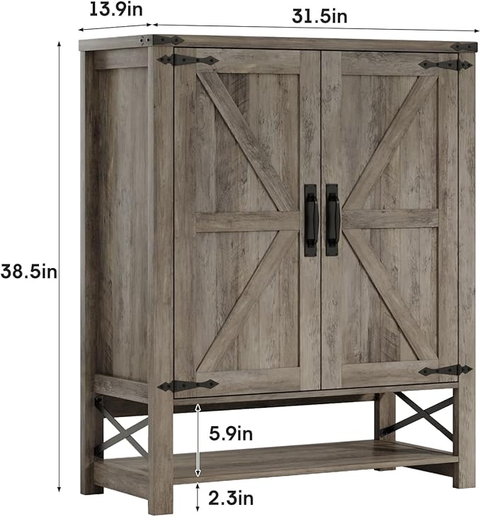Maupvit 6-Tier Shoe Cabinet with Doors, Farmhouse Shoe Storage Cabinet with Adjustable Shelves, Shoe Shelf, Wooden Shoe Rack Organizer Cabinet for Entryway, Foyer, Hallway, Living Room, Grey