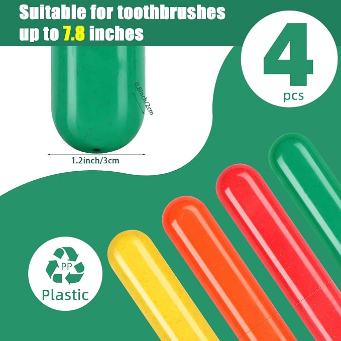 Hooqict 4 Pack Travel Toothbrush Case Portable Travel Toothbrush Holder Plastic Toothbrush Container Protector Cover for Traveling, Camping, Home, School, Business