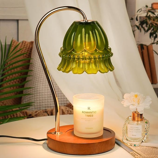 Funistree Flower Candle Warmer Lamp with Timer, Dimmable Candle Lamp Warmer, Christmas Birthday Gifts for Women Mom Her, Housewarming Home Decor, Lotus Wax Warmer for Yankee Candles - Green Flower